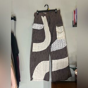 POL Women’s Cargo Pants in Brown and Cream Patchwork